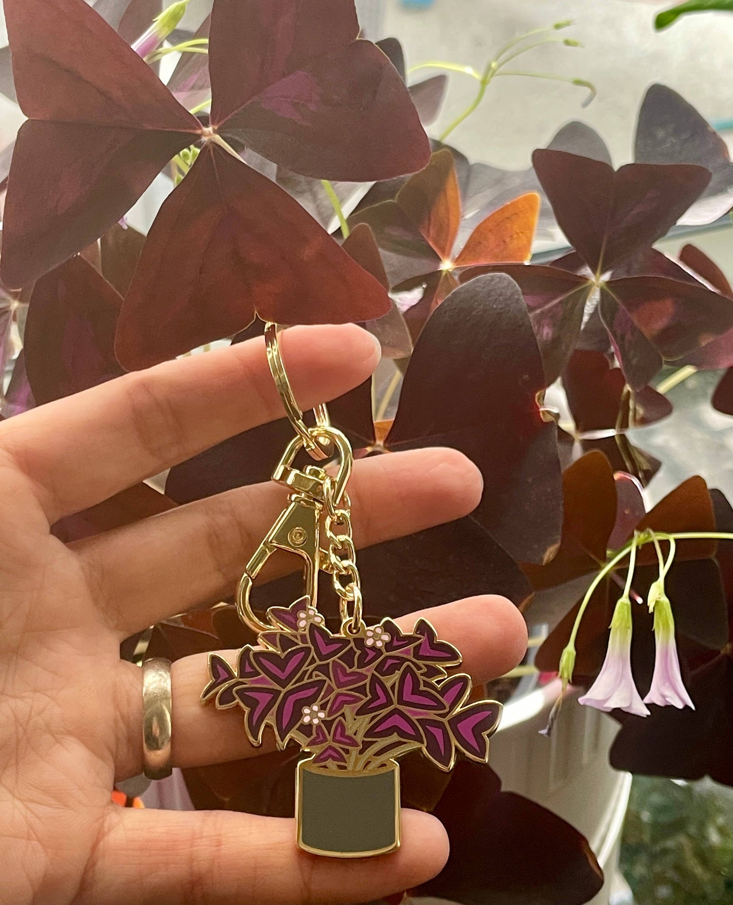 Oxalis Purple Shamrock keychain for Plant Lovers