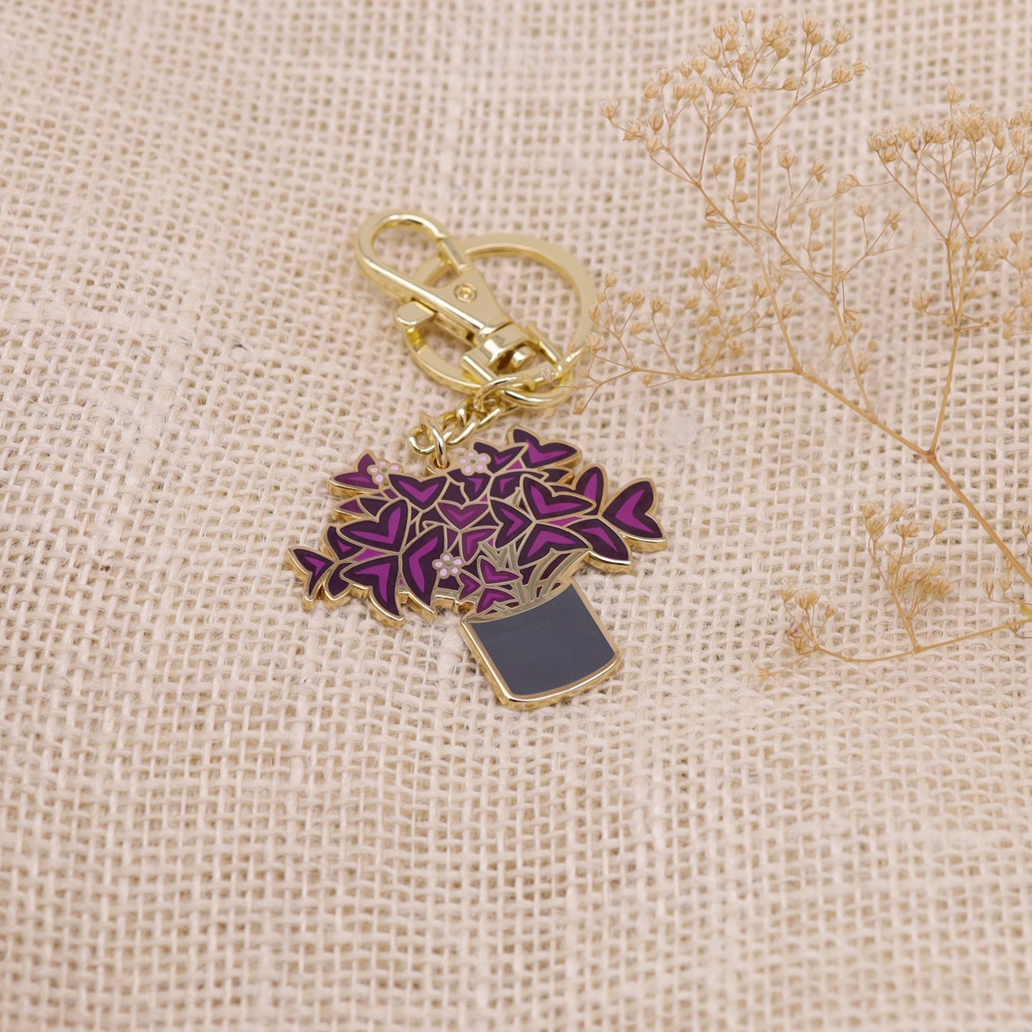 Oxalis Purple Shamrock keychain for Plant Lovers