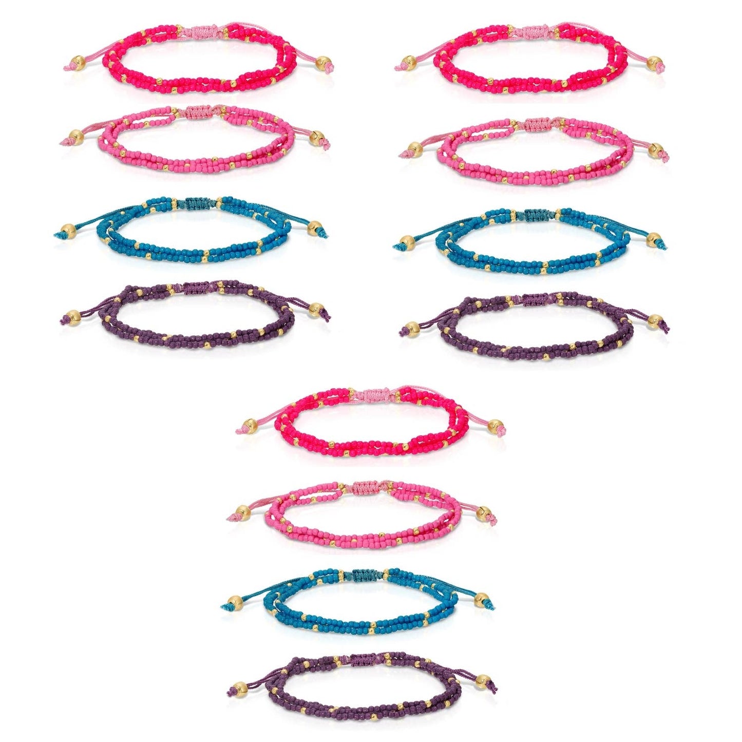 Asst 2Mm Triple Adustable Seed Bead Bracelets