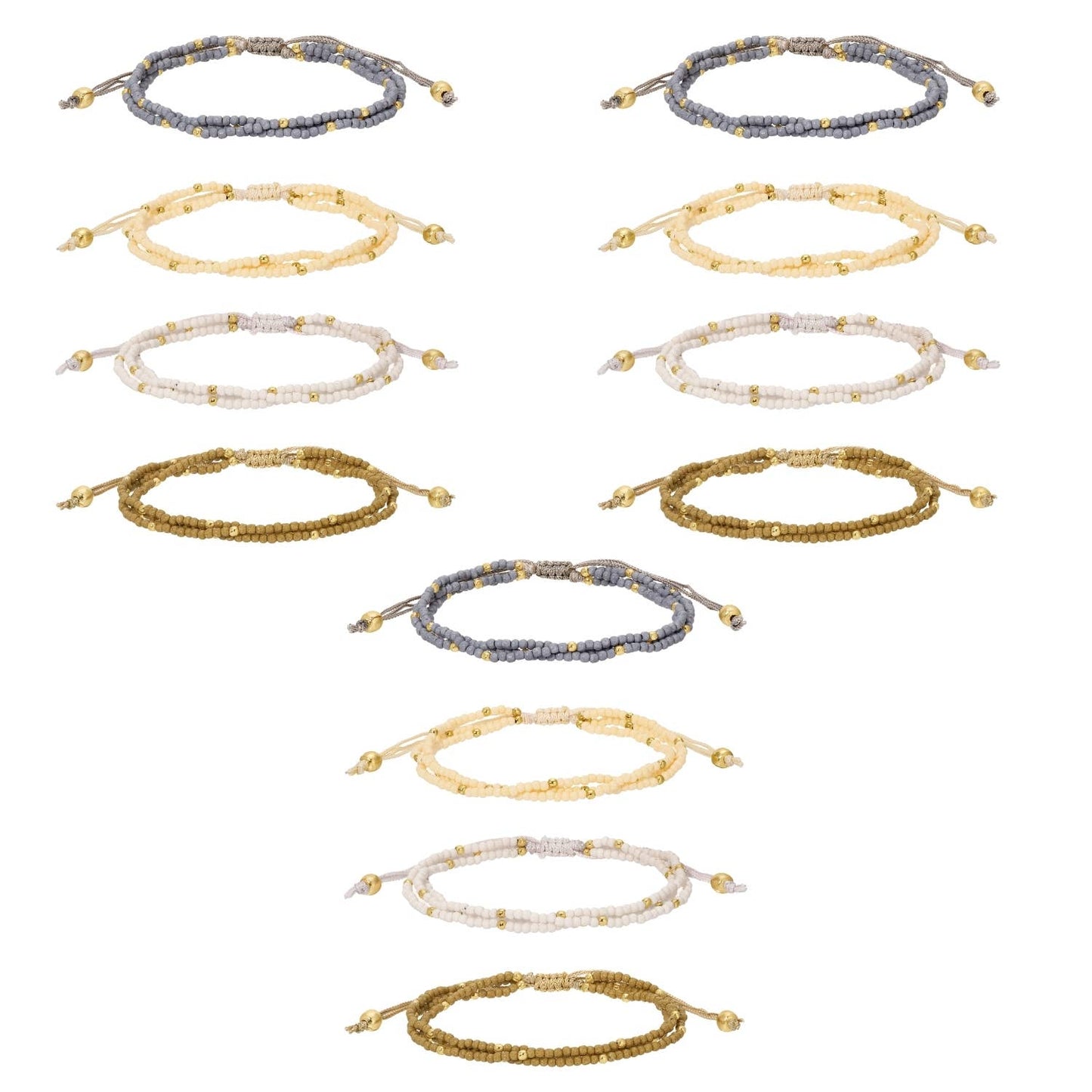 Asst 2Mm Triple Adustable Seed Bead Bracelets