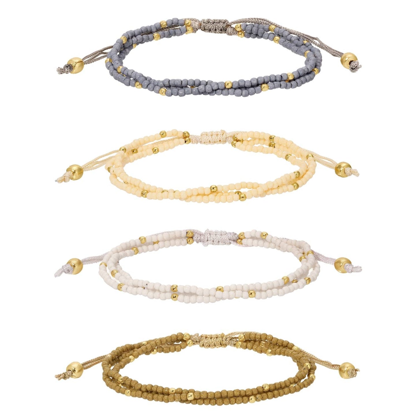 Asst 2Mm Triple Adustable Seed Bead Bracelets