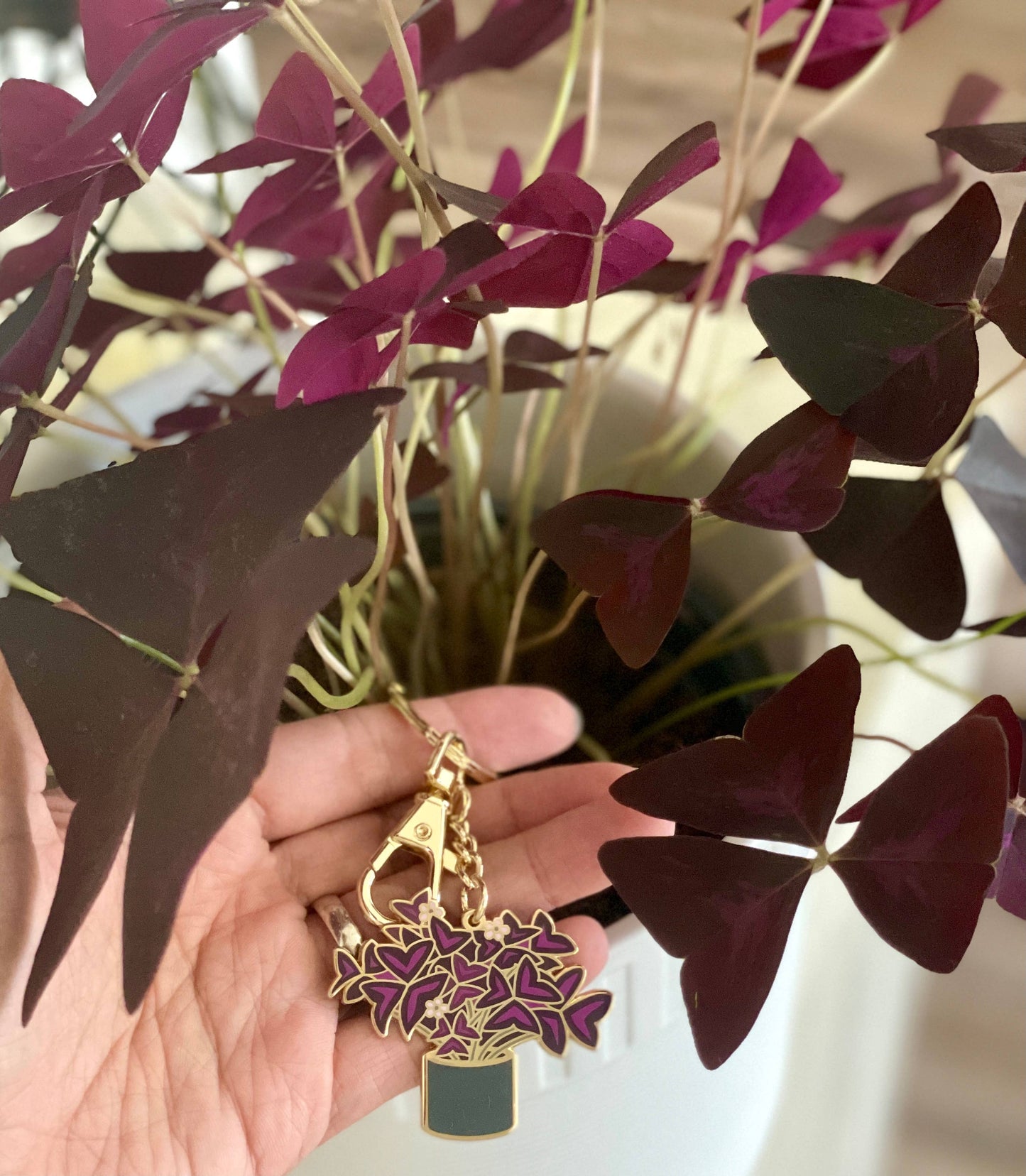 Oxalis Purple Shamrock keychain for Plant Lovers