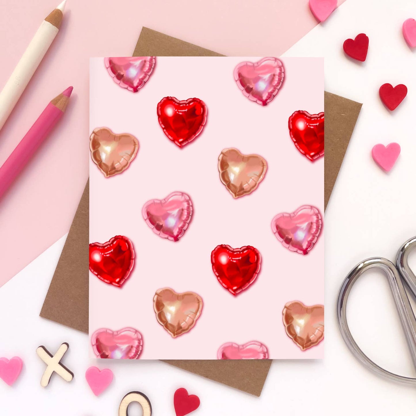 Balloon Repeat Hearts Valentines Love Card