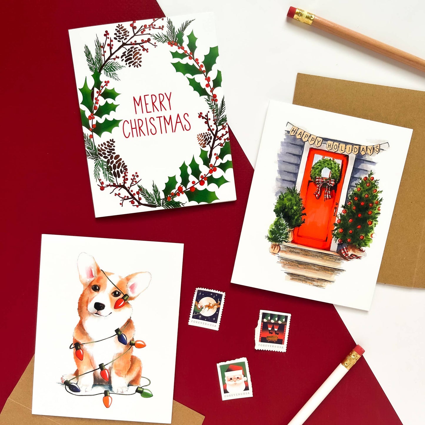 Christmas Corgi Lights Card