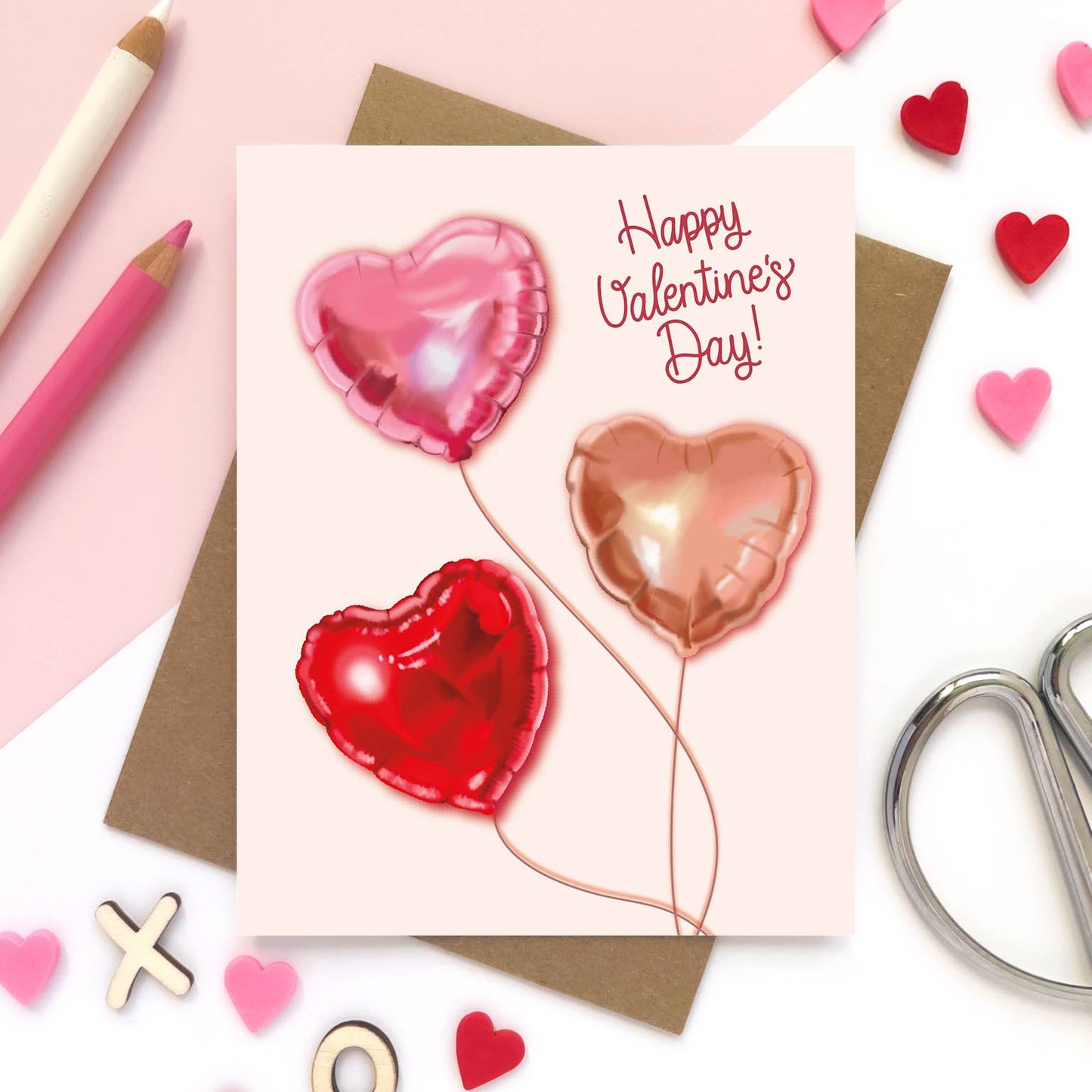 Heart Balloons Valentines Love Card