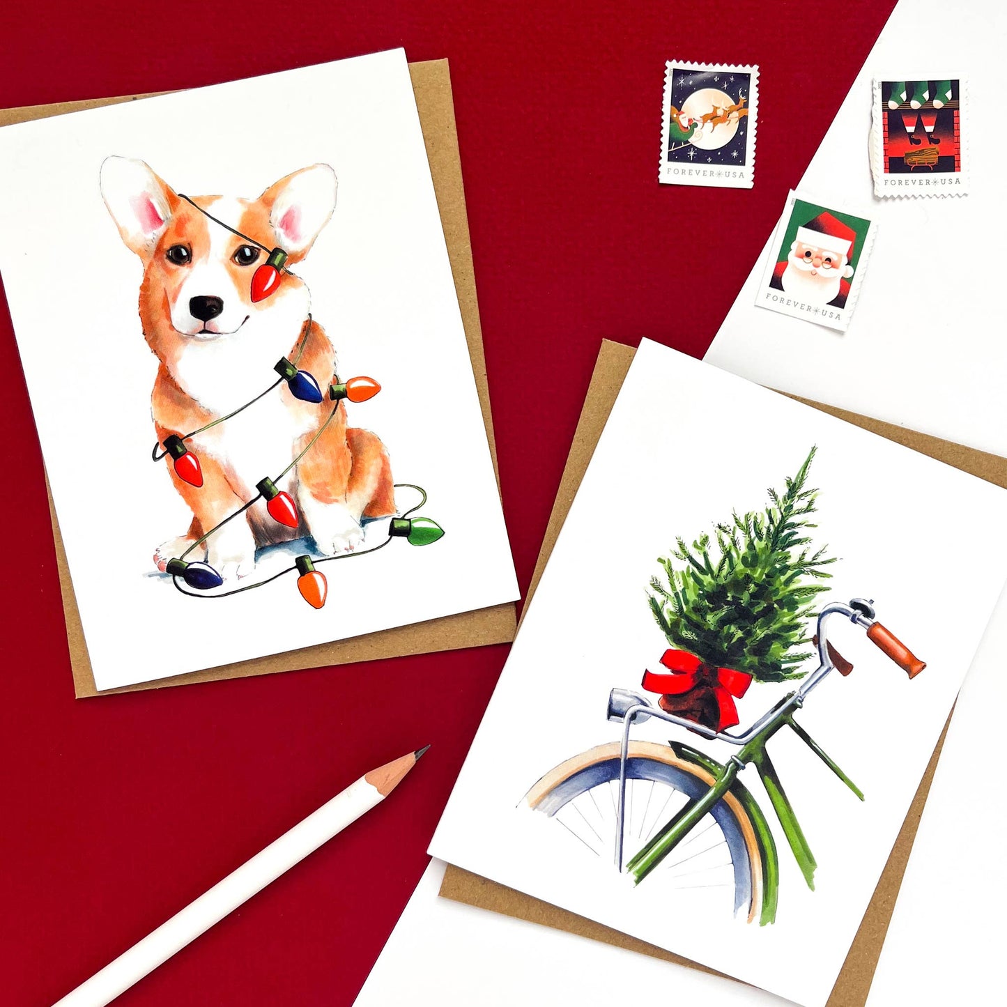 Christmas Corgi Lights Card