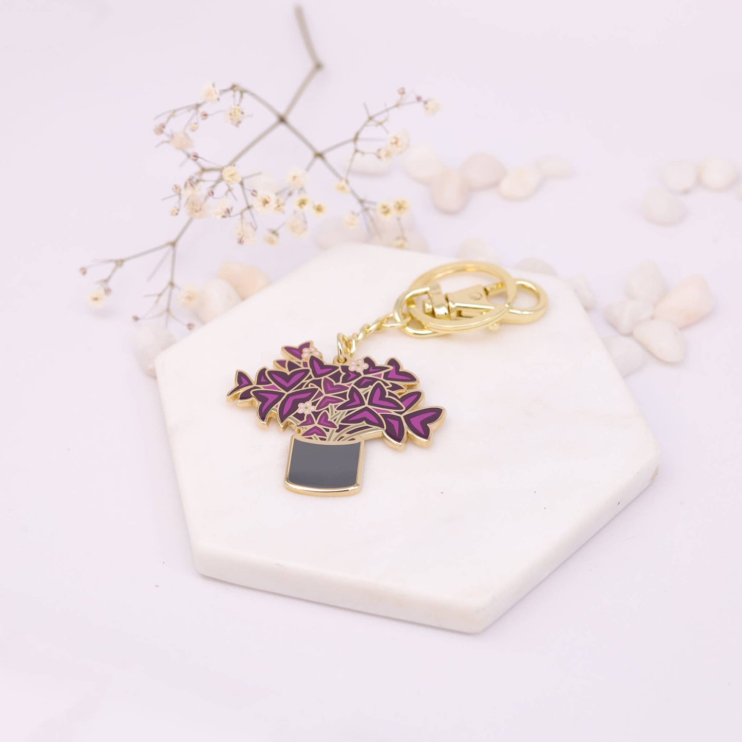Oxalis Purple Shamrock keychain for Plant Lovers