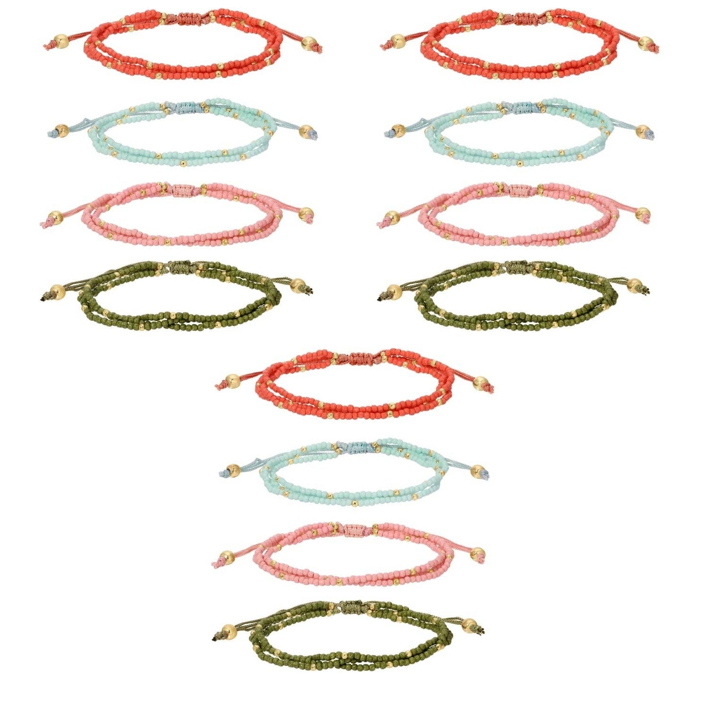 Asst 2Mm Triple Adustable Seed Bead Bracelets