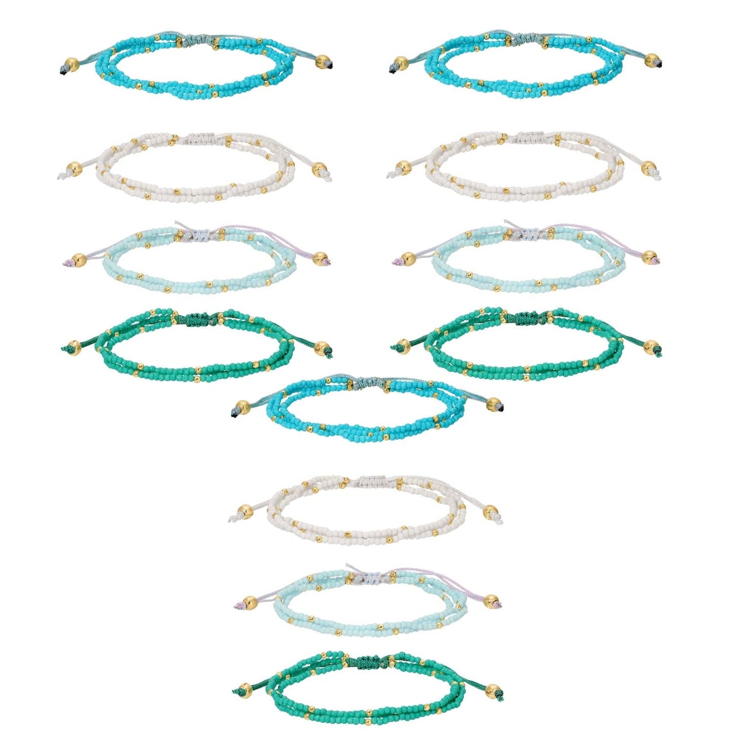 Asst 2Mm Triple Adustable Seed Bead Bracelets