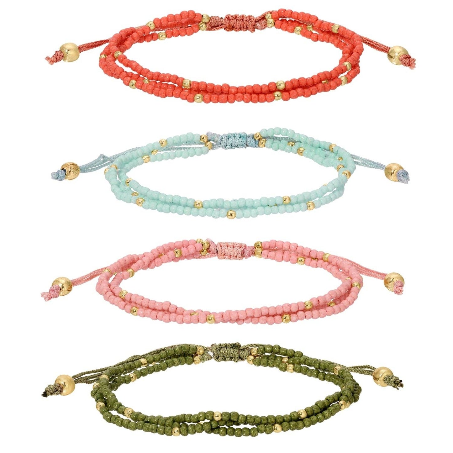 Asst 2Mm Triple Adustable Seed Bead Bracelets