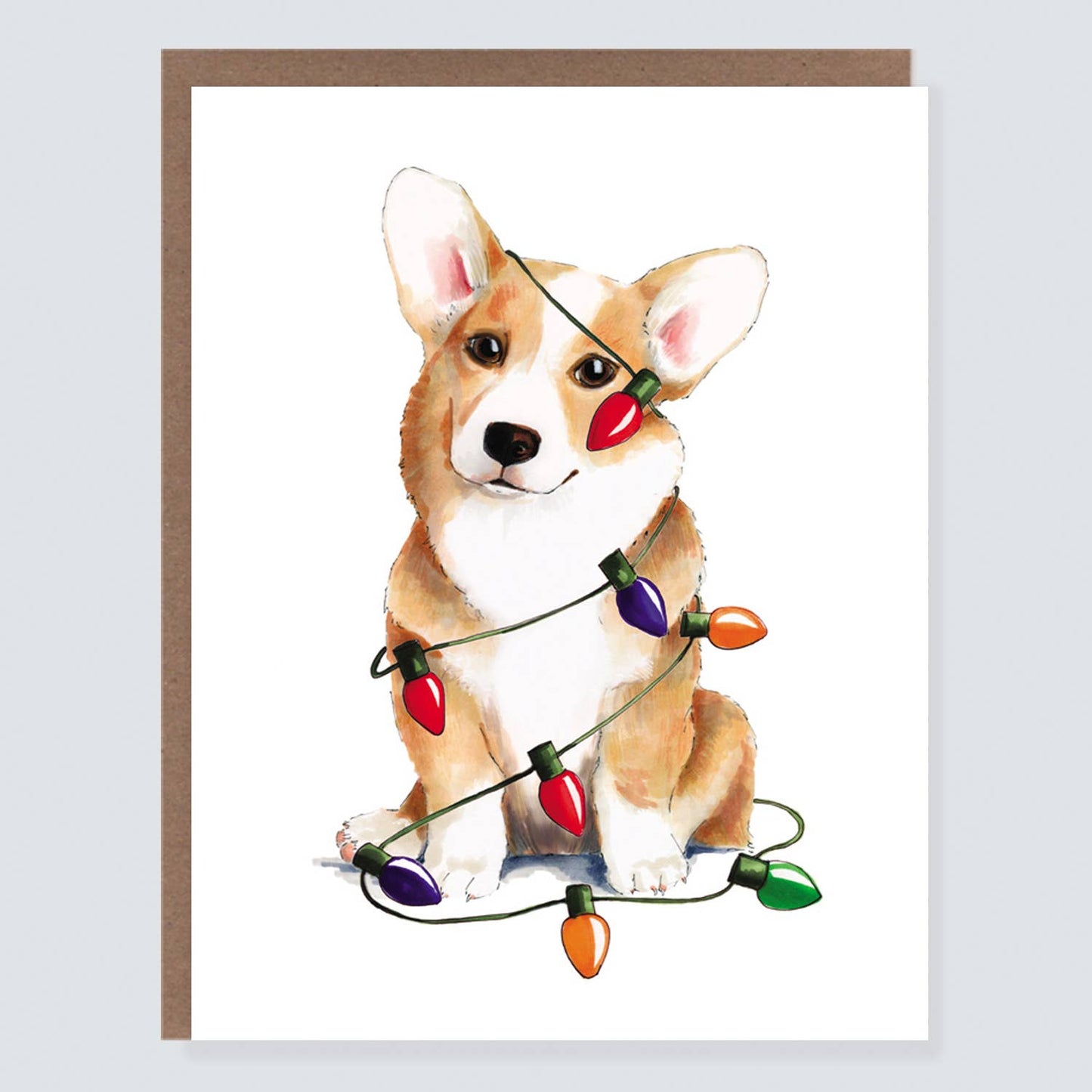 Christmas Corgi Lights Card