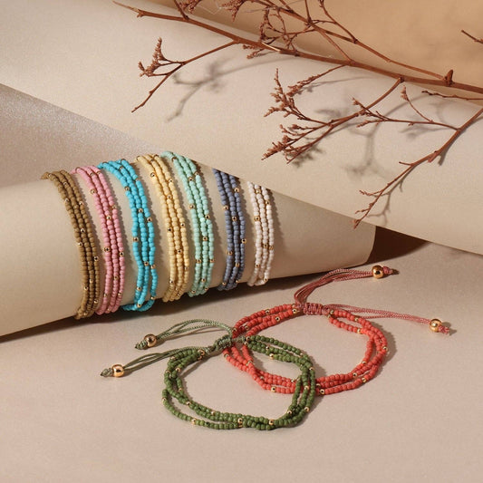 Asst 2Mm Triple Adustable Seed Bead Bracelets
